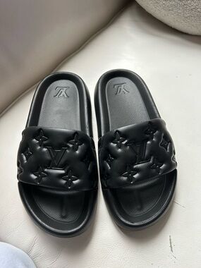 Black Monogram Padded Slide Sandals